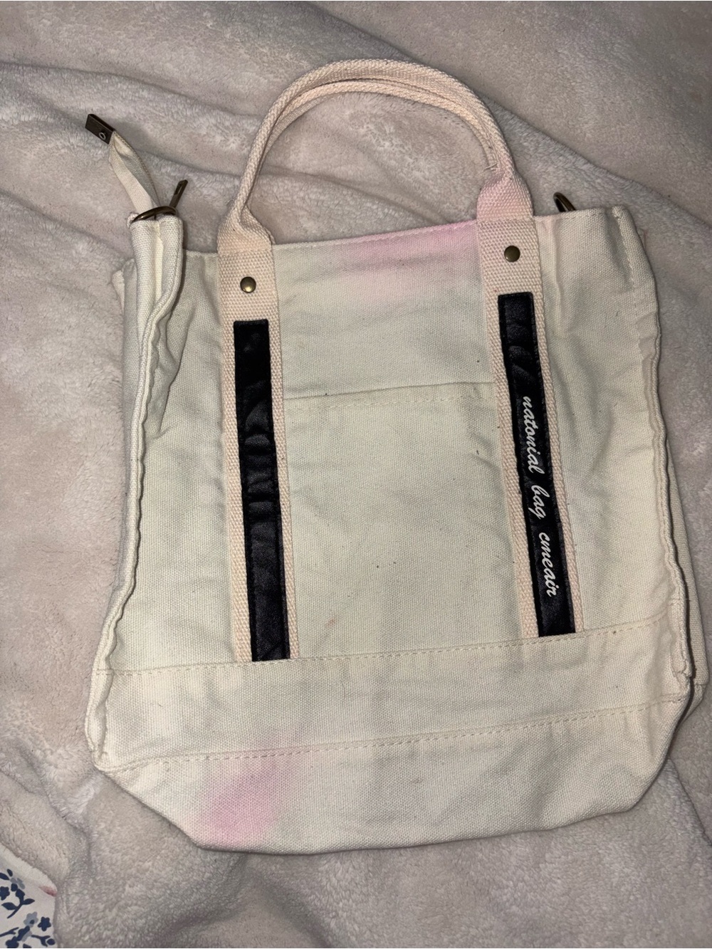 Canvas Tote Bag with Black Trim and Pink Accent